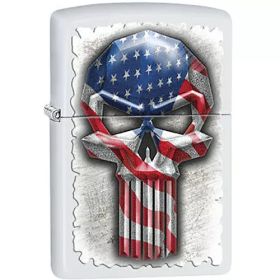 Zippo Patriot Skull - White Matte