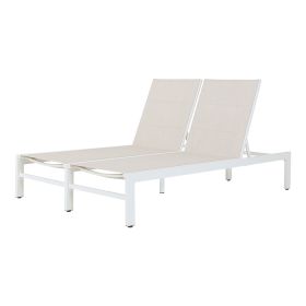 Double Chaise Lounge Outdoor Patio Aluminum Adjustable Back Lounge (Color: Beige)