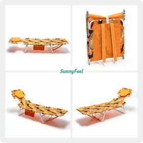 Beach Lounge Chair, Backpack Reclining Beach Chairs Lay Flat, Face Down Tanning Chair, Folding Camping Chairs Portable Camp Cot with Backpack Straps f (Color: Orange bird)